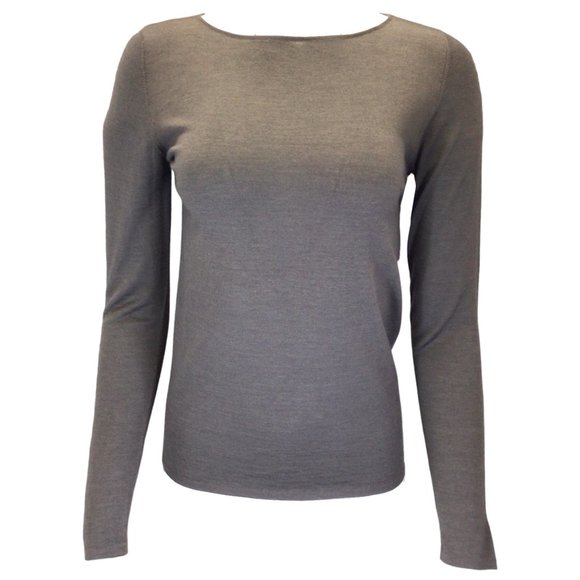 BRUNELLO CUCINELLI TAUPE LONG SLEEVED CASHMERE AND SILK KNIT SWEATER